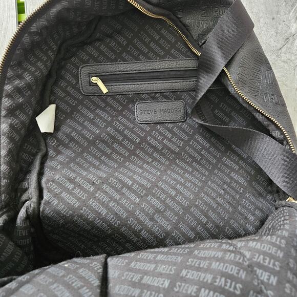 Steve Madden Black Backpack Bag Gold Zippers Logo Gym City Minimalist FLAWS - Picture 4 of 16